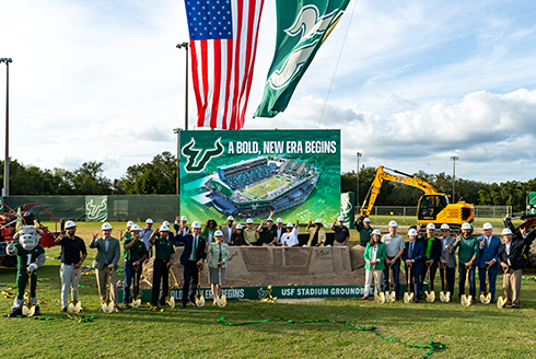 USF leadership with shovels in the ground at the site of the new stadium