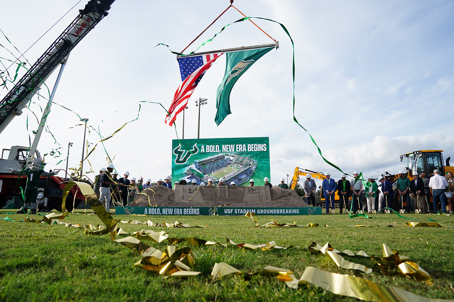 stadium sand pile with ribbons 