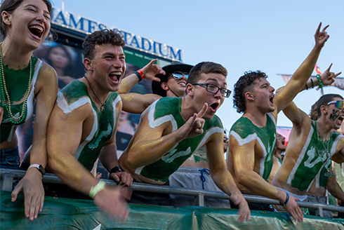 Students in the stands at a USF football game