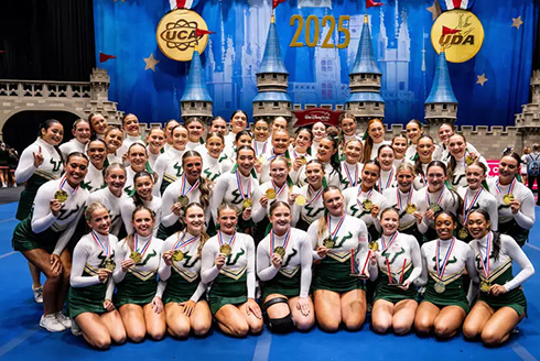 USF All Girl Cheer team poses with their metal