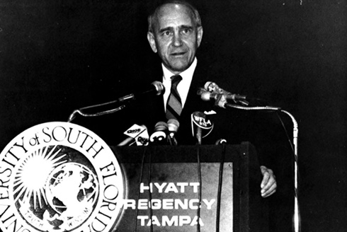 Francis Borkowski speaks at a USF news conference