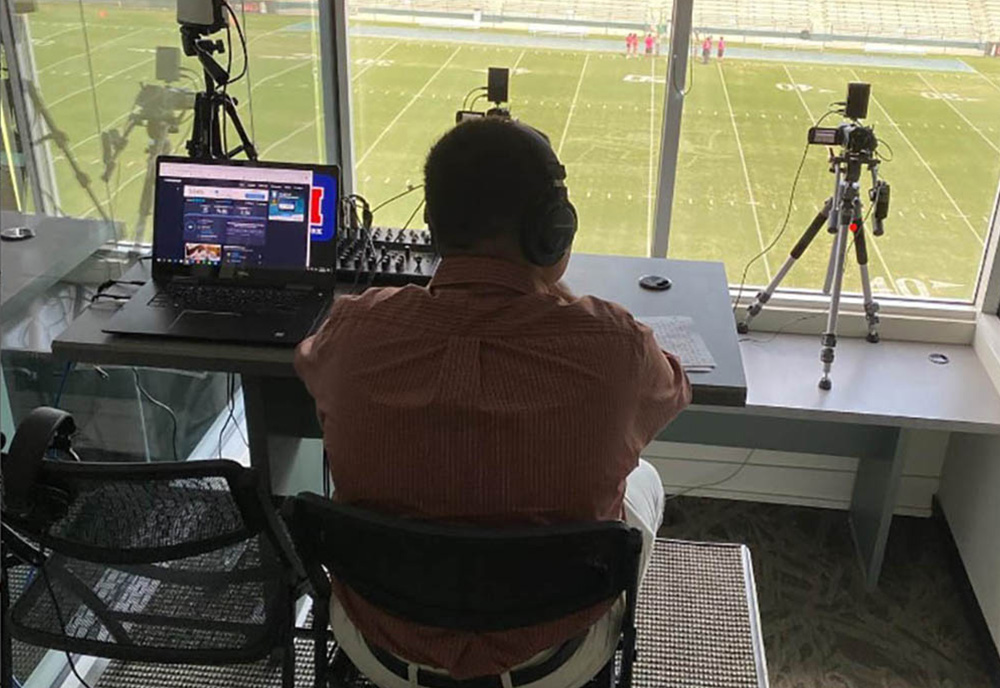 Trent Ferguson in announcer booth