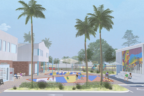 A rendering of what the new developed area around the center will look like. 