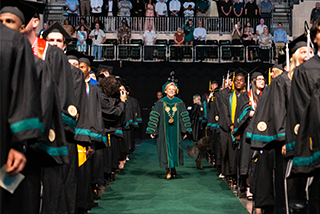 President Rhea Law walks down aisle at commencement