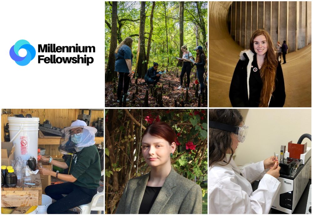 Six panel image feature the Millennium Fellowship logo and 2024 USF Millennium Fellows