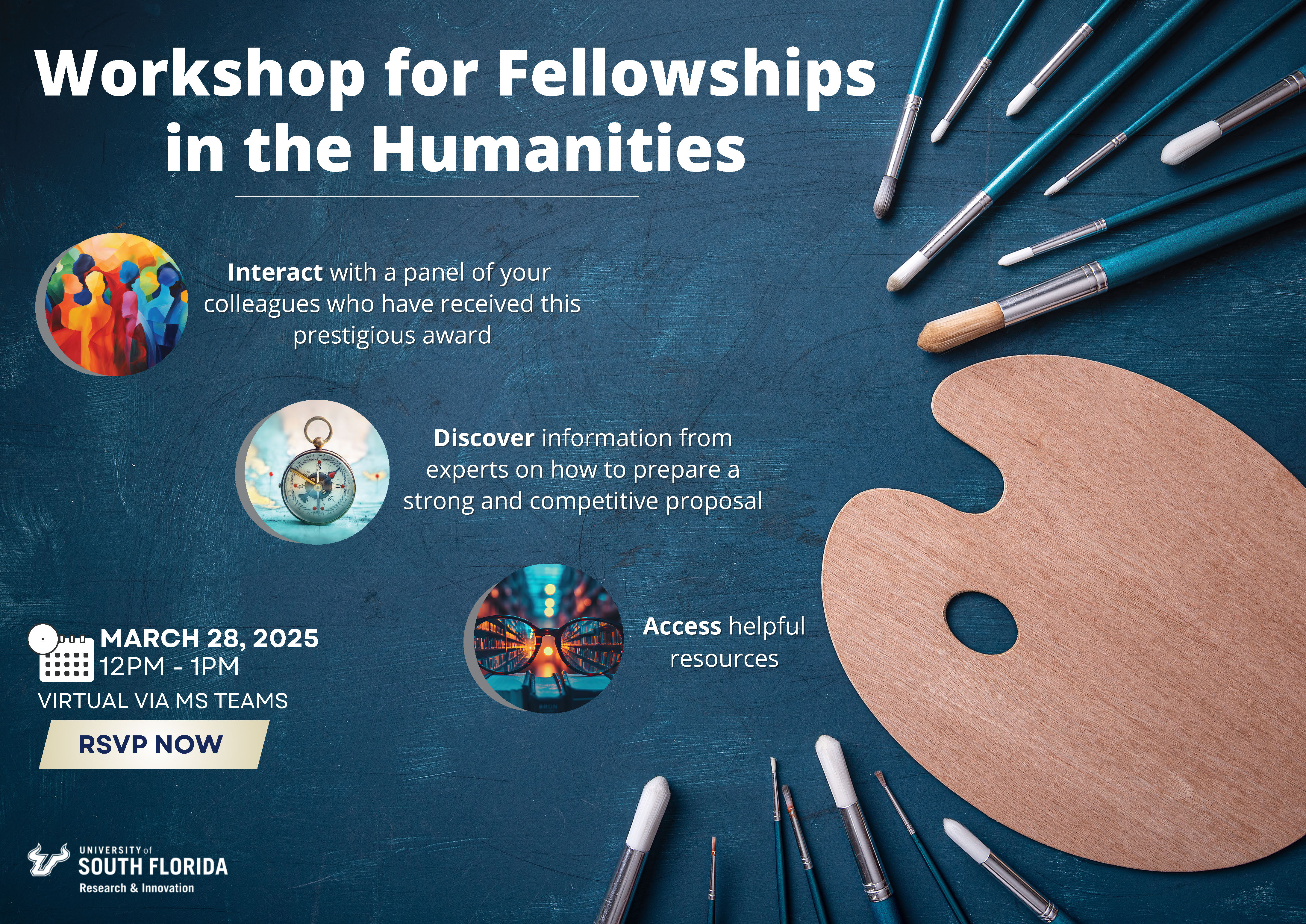 Graphic invitation to Humanities Awards Workshop