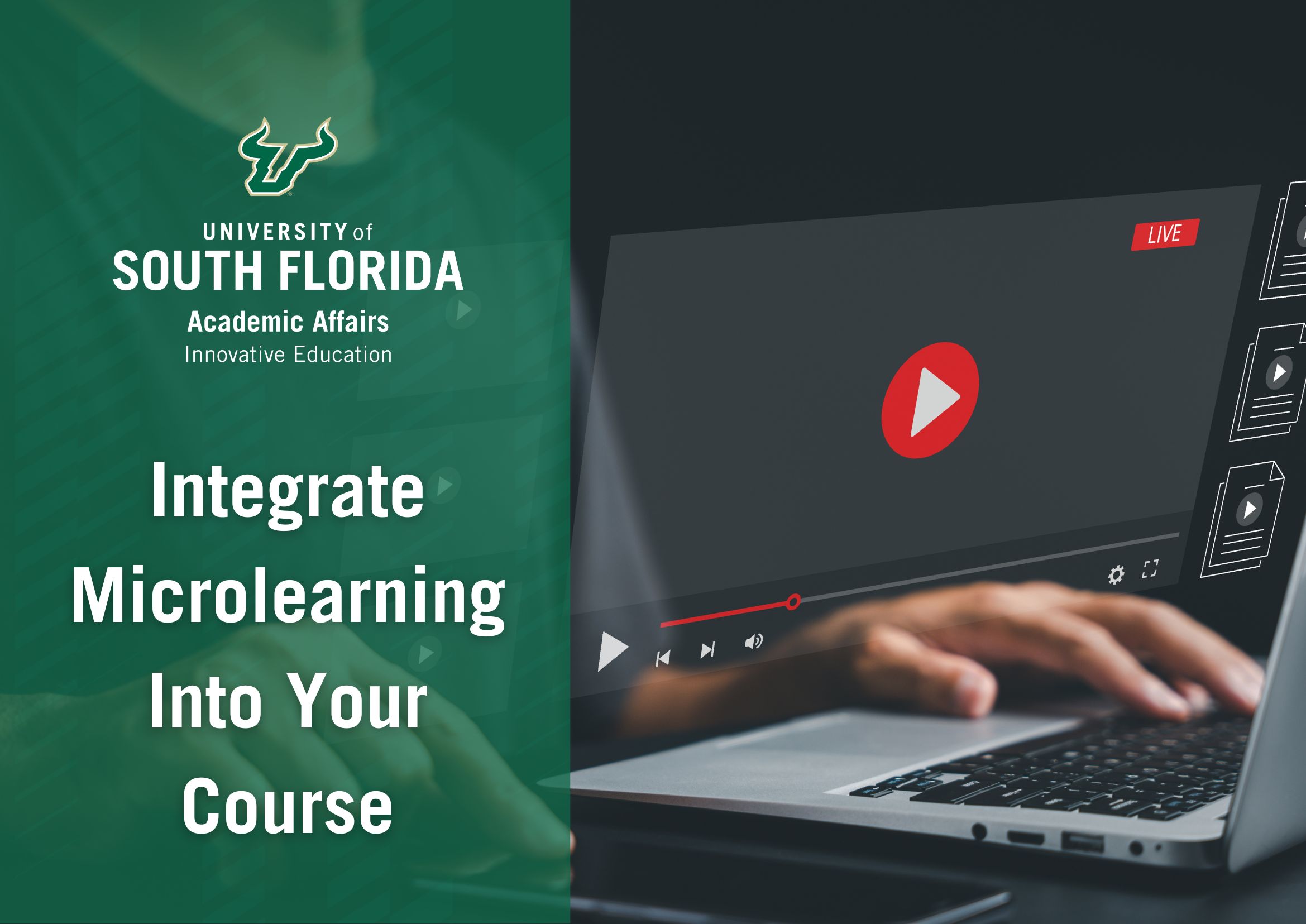 laptop with video screen and text that reads "integrate microlearning into your course"