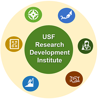 Various icons with text reading “USF Research Development Institute”.