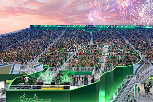 Rendering of the student section shaped like the iconic Bull U" logo