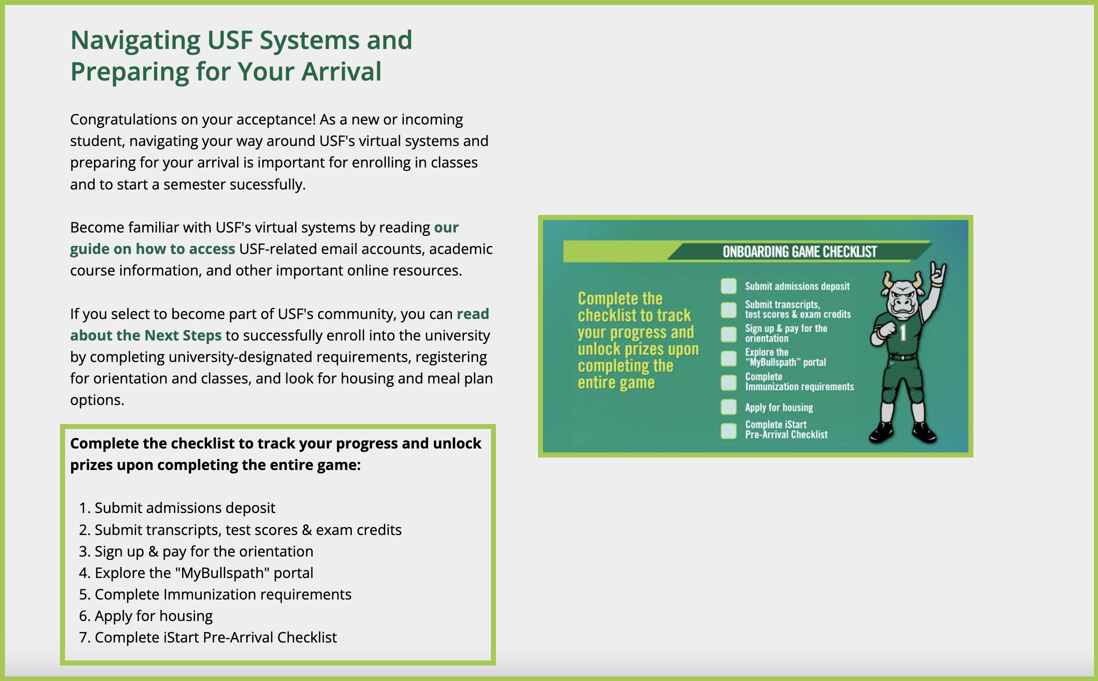 Navigating USF Systems and Preparing for Your Arrival - Extended description follows.