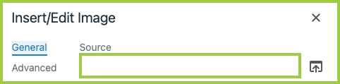 Screenshot of an Image snippet modal window, highlighting the cleared content from Source field