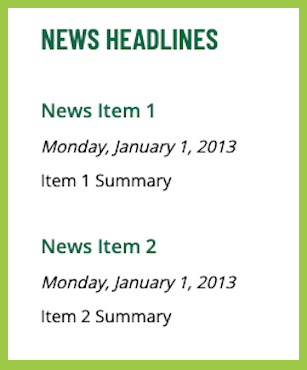 Screenshot of the one-column news manual widget in the Modern Campus CMS.