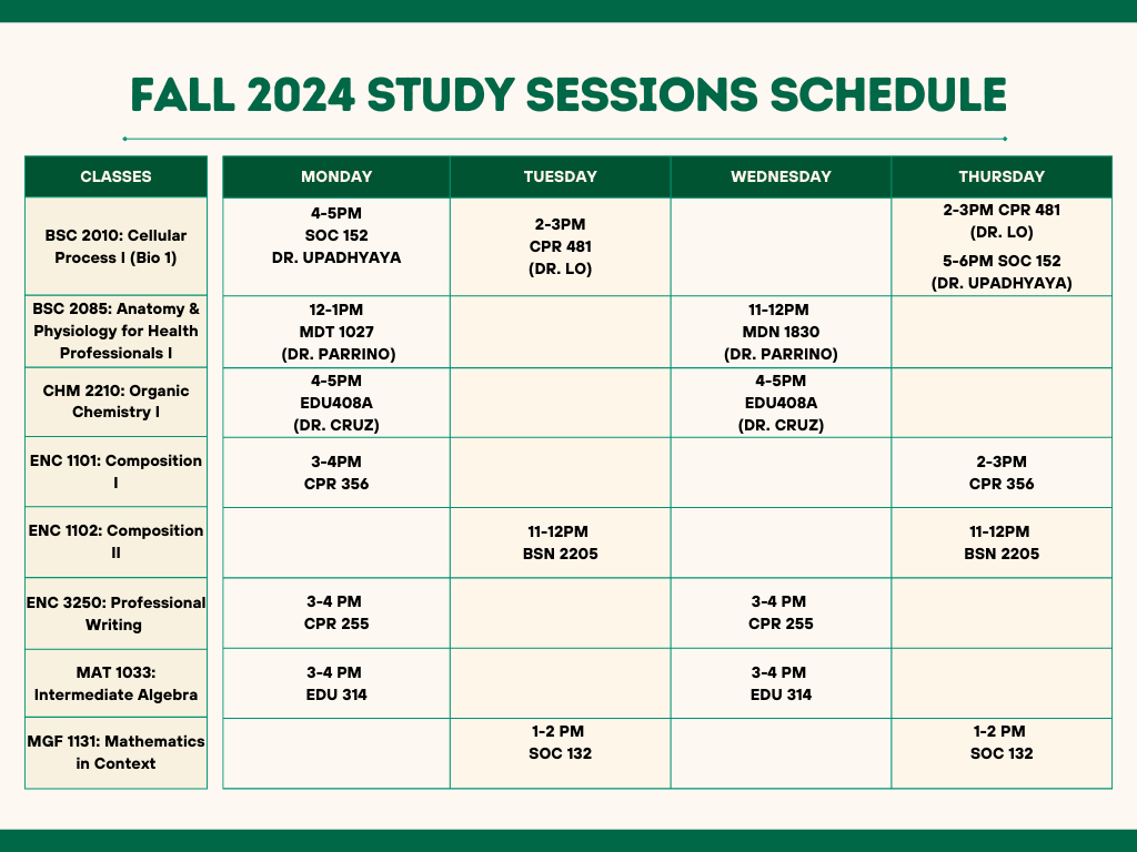 Pass sessions schedule for fall 2024