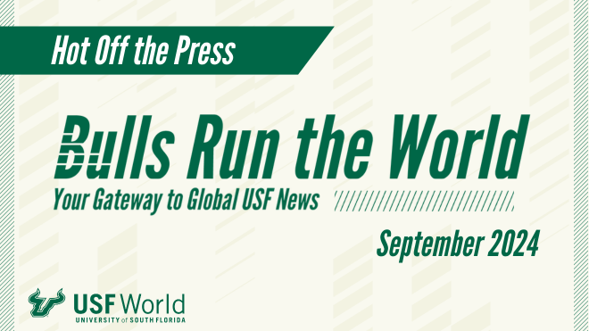 green Bulls Run the World newsletter title on a tan striped background 