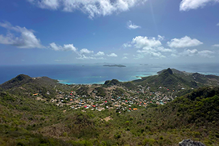 An aerial shot of the mountain on union island