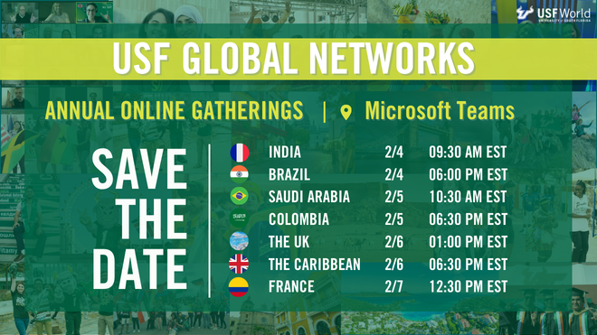 USF Global Networks with a list of Save the Dates for various countries