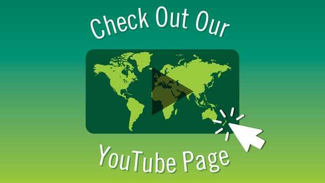 Green background with image of world map saying "Check Out Our YouTube Page!"