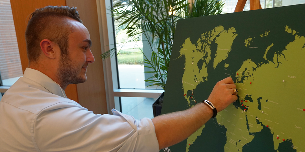 USF Fall Fulbright scholar pinning his home country on our world Fulbright map