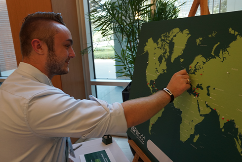 USF Fall Fulbright scholar pinning his home country on our world Fulbright map