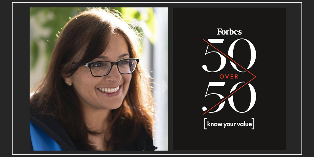 Jyotika Virmani headshot next to text "Forbes 50 &gt; over 50 [know your value]"