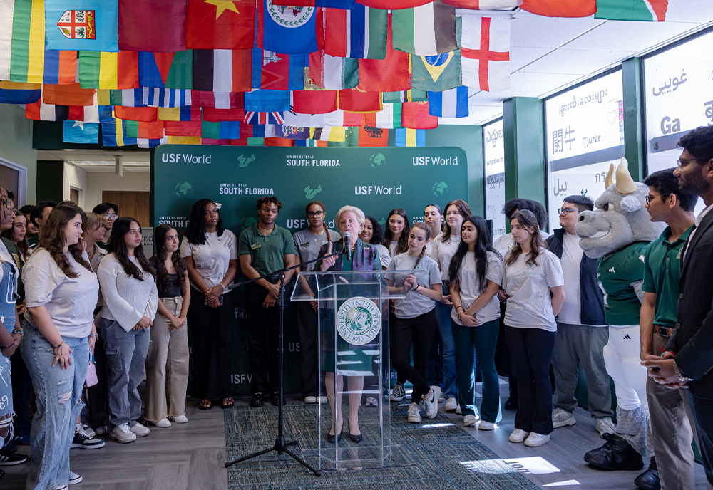 USF students with USF President Rhea Law