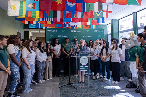 USF students with USF President Rhea Law