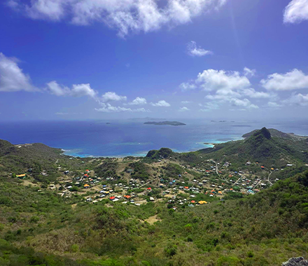 An aerial shot of the mountain on union island