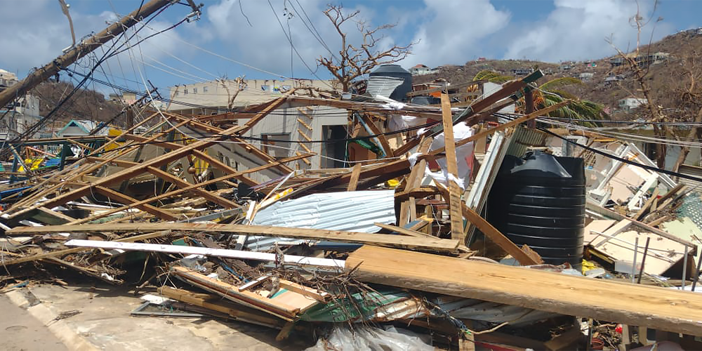 Devastation rubble from hurricane Beryl at Union Island in the Caribbean